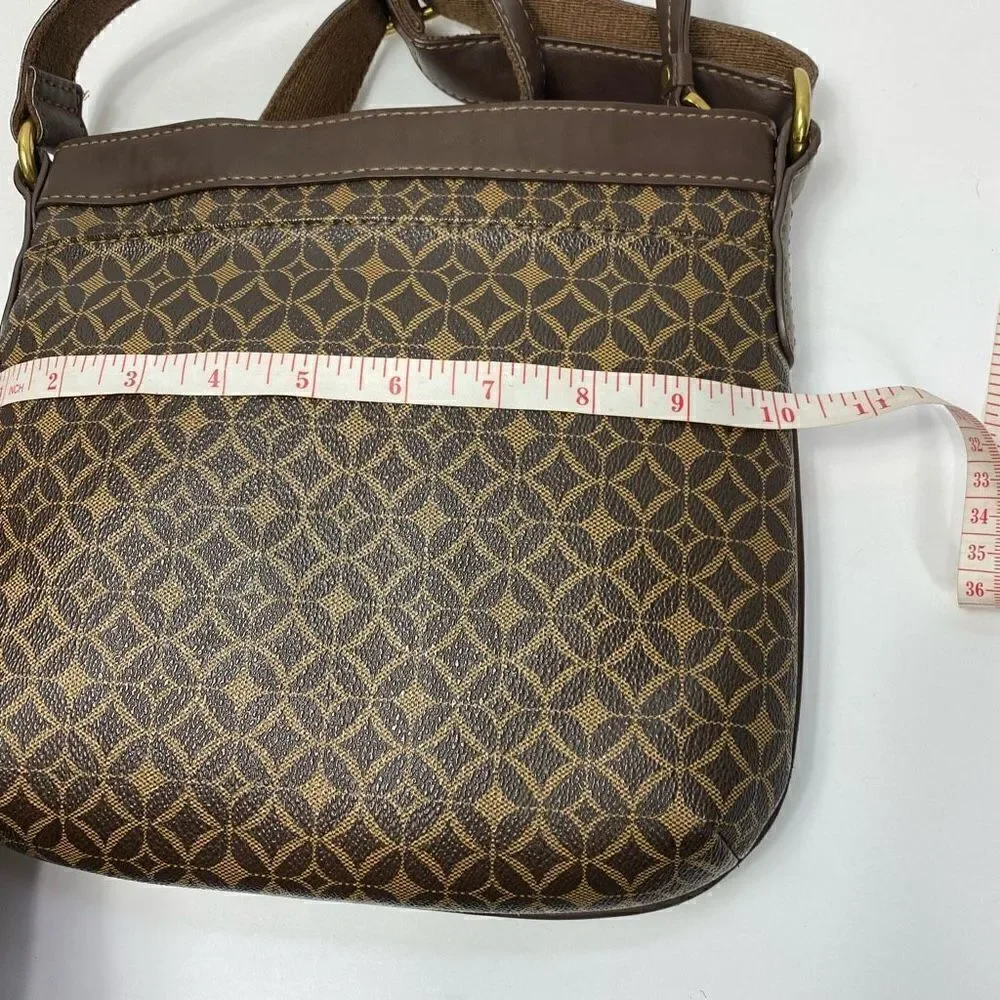 FOSSIL Brown Faux Leather Round Diamond Pattern Crossbody Bag #SHB1184